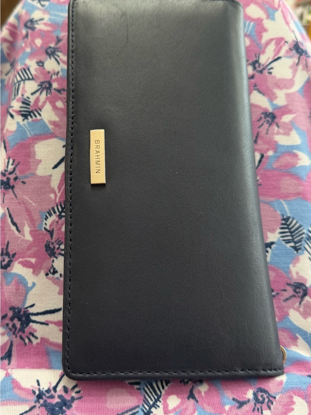 Brahmin Navy Blue Ady Leather Wallet with Gold Tone Logo Plate - Picture 5 of 5